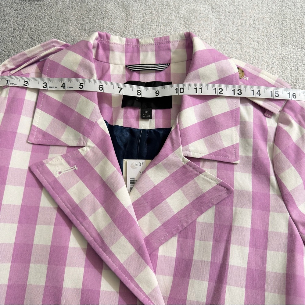 J. Crew Pink Gingham Trench Coat -Size 12-Belted NWT - Picture 10 of 16